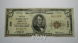 $5 1929 Boston Massachusetts Ma National Devise Bank Note Bill! Ch. #200 Rare