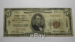 $ 5 1929 Brattleboro Vermont Vt Banque Nationale Monnaie Remarque Bill! Ch. # 1430 Fin