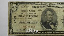 $ 5 1929 Brattleboro Vermont Vt Banque Nationale Monnaie Remarque Bill! Ch. # 1430 Fin