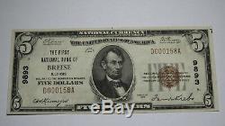 5 $ 1929 Breese Illinois IL Facture Billet De Banque! Ch. # 9893 Xf ++