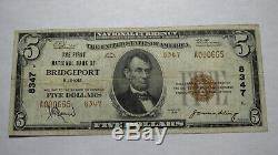 $ 5 1929 Bridgeport Illinois IL Banque Nationale Monnaie Note Bill Ch. # 8347 Fin