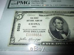 5 1929 $ Celina Ohio Oh National Billet De Banque Bill Ch. # 5523 Vf 35! Pmg