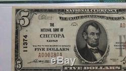 5 $ 1929 Chetopa Kansas Ks Billet De Banque National - Billets # 11374 Vf30! Pmg