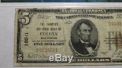 $ 5 1929 Colfax Washington Wa Banque Nationale Monnaie Note Bill # 10511 Fine Pmg