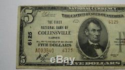 $ 5 1929 Collinsville Illinois IL Banque Nationale Monnaie Note Bill! Ch. # 6125 Vf