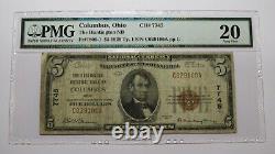 $5 1929 Columbus Ohio Oh National Monnaie Banque Note Bill Ch. #7745 Vf20 Pmg