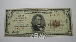 5 $ 1929 Cumberland Maryland MD Banque Nationale Monnaie Note Bill Ch. # 381 Fine