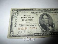 5 $ 1929 Dawson Texas Tx Monnaie De Banque Nationale Note Bill Ch. # 10694 Fine