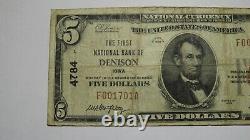 $5 1929 Denison Iowa Ia National Currency Bank Note Bill! Charte #4784 Rare