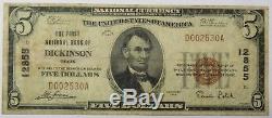 5 $ 1929 Dickinson Texas Ty 1 Charte 12855 Banque De La Monnaie Nationale Note # 18344f