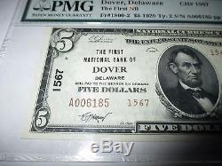 5 $ 1929 Dover Delaware De Note De La Banque Nationale Sur La Monnaie Projet De Loi N ° 1567 Choix Unc 63