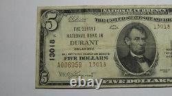 $5 1929 Durant Oklahoma Ok Monnaie Nationale Banque Note Bill Ch. #13018 Rare
