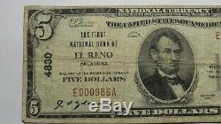 $ 5 1929 El Reno Oklahoma Ok Banque Nationale Monnaie Note Bill! Ch. # 4830 Fin
