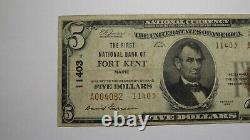 5 1929 Fort Kent Maine Me Monnaie Nationale Banque Note Bill Ch. #3913 Fine+
