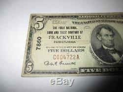 5 $ 1929 Frackville Pennsylvanie Pa Banque Nationale Monnaie Note Bill # 7860 Rare