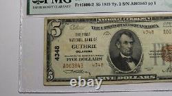 5 1929 Guthrie Oklahoma Ok Monnaie Nationale Banque Note Bill Ch. #4348 Vf25 Pmg