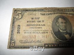 5 $ 1929 Homestead Pennsylvanie Pennsylvanie Banque Nationale De Billets De Banque Bill! # 3829 Rare