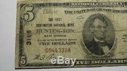 5 $ 1929 Huntington West Virginia Wv Banque Nationale Monnaie Note Bill! # 3106 Rare