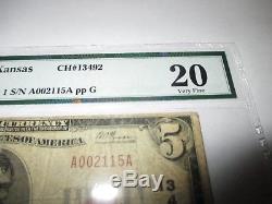 5 $ 1929 Indépendance Kansas Billet De Banque National Du Ks Billet N ° 13492 Vf20