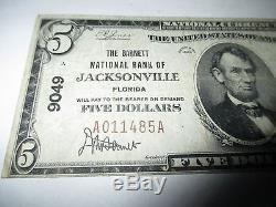 $ 5 1929 Jacksonville Floride Fl Banque Nationale De Devises Note Bill Ch. # 9049 Vf
