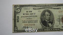 $ 5 1929 Jacksonville Illinois IL Banque Nationale Monnaie Note Bill Ch. # 5763 Rare