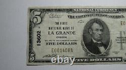 5 1929 $ La Grande Oregon Ou Charte De Billets De Banque De Monnaie Nationale #13602 Vf+