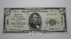 $5 1929 Los Angeles Californie Ca National Monnaie Banque Note Bill Ch. #2491 Vf+