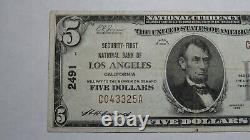 $5 1929 Los Angeles Californie Ca National Monnaie Banque Note Bill Ch. #2491 Vf+