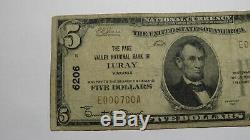$ 5 1929 Luray Virginia Va Banque Nationale Monnaie Note Bill! Ch # 6206 Page Vallée