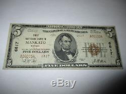 5 $ 1929 Mankato Kansas Ks Note De La Banque Nationale De Billets Bill Ch # 6817 Très Bien