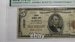 5 $ 1929 Marion Caroline Du Sud Sc Monnaie Nationale Bill #10085 F15 Pmg
