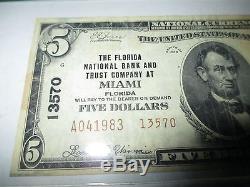 5 $ 1929 Miami Floride Fl Banque De Billets De Banque Nationale Note Bill! Ch. # 13570 Vf Pcgs