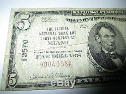 5 $ 1929 Miami Floride Fl Banque Nationale Monnaie Note Bill! Ch. # 13570 Fin