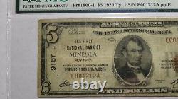 5 $ 1929 Mineola New York, Ny Banque Nationale Monnaie Note Bill! Ch. # 9187 Pmg F12