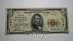 5 1929 Montgomery Minnesota Mn Monnaie Nationale Banque Note Bill Ch. #11215 Vf
