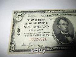 5 $ 1929 New Holland Pennsylvanie Pa Banque Nationale Monnaie Note Bill # 8499 Vf