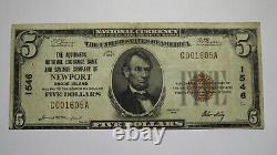 5 $ 1929 Newport Rhode Island Ri National Currency Bank Note Bill Ch. #1546 Vf
