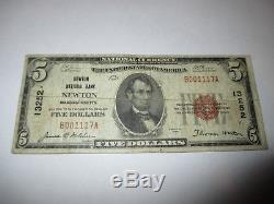 5 $ 1929 Newton Massachusetts Banque Nationale Monnaie Note Bill Ch # 13252 Rare