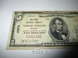 5 $ 1929 North Vernon Indiana In Billet De Banque! Ch. # 4678 Vf