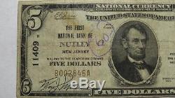 $ 5 1929 Nutley Nj New Jersey Banque Nationale Monnaie Note Bill! Ch. # 11409 Rare