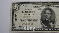 5 1929 Oakdale Pennsylvania Ap National Monnaie Banque Note Bill Ch. #5327 Vf+