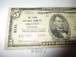 $ 5 1929 Orange California Ca Note De La Banque Nationale De Billets Bill No 8181 Fine Rare