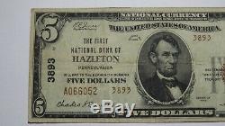 $ 5 1929 Pennsylvania Hazleton Pa Banque Nationale Monnaie Note Bill Ch. # 3893 Vf