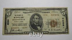 5 1929 Reedsville Pennsylvanie Ap Banque Nationale De Devises Note Bill Ch. #4538 Vf