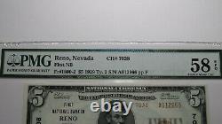 $5 1929 Reno Nevada Nv Monnaie Nationale Banque Note Bill Charte #7038 Au58 Pmg