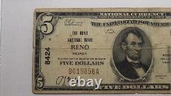 $5 1929 Reno Nevada Nv Monnaie Nationale Banque Note Bill Charte #8424 F15 Pcgs