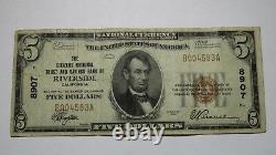 $5 1929 Riverside California Ca National Currency Bank Note Bill Ch. #8907 Fine