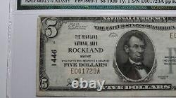 5 1929 Rockland Maine Me Monnaie Nationale Note Banque Bill Ch. #1446 Vf30 Pmg