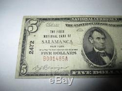 5 $ 1929 Salamanca New York Ny Banque De Billets De Banque Nationale Bill! Ch # 2472 Fine