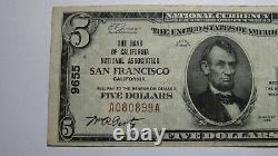 $5 1929 San Francisco Californie Ca Monnaie Nationale Note De Banque Bill Ch #9655 Vf
